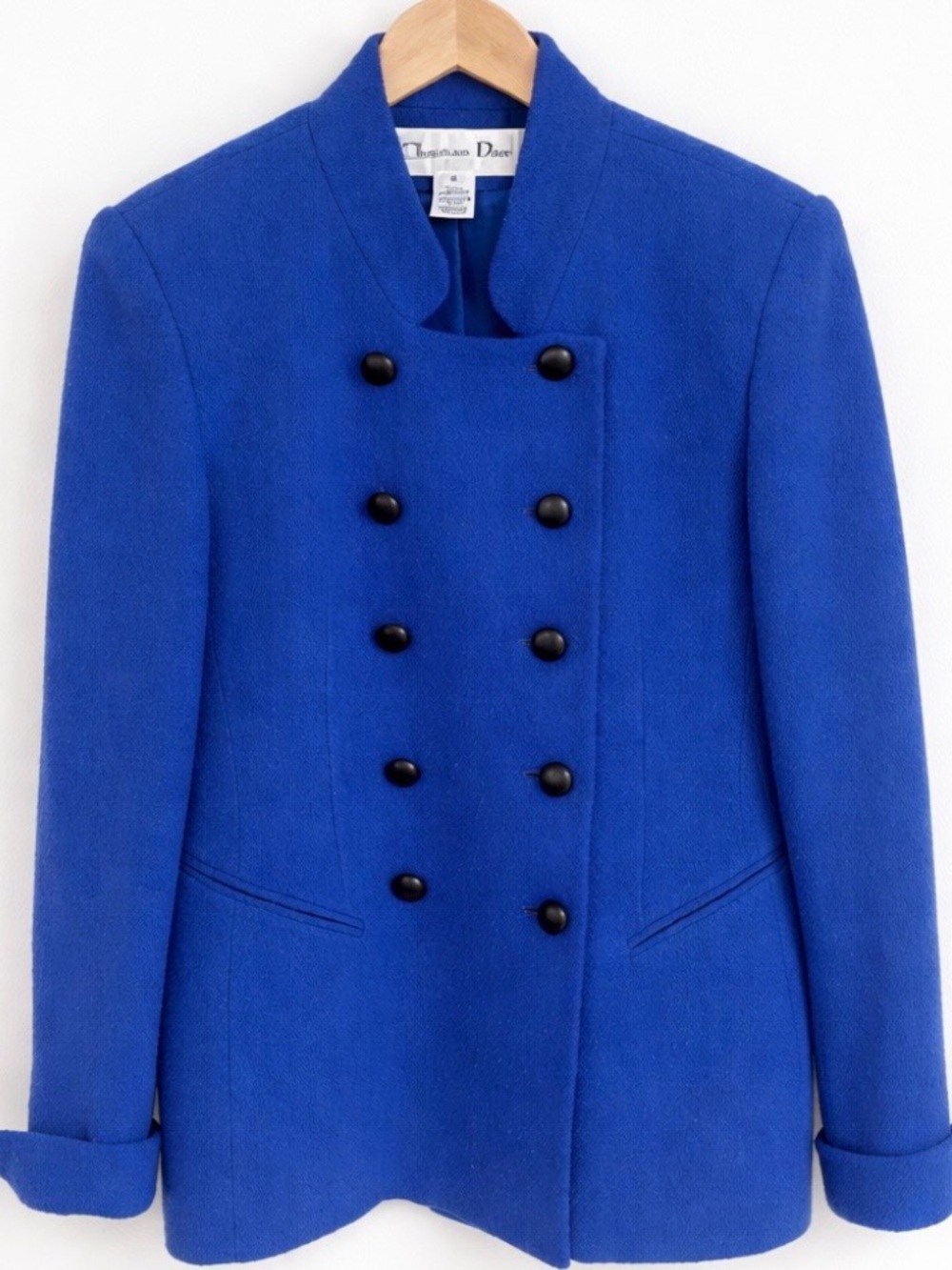 Vintage Christian Dior Blue Wool Double Breasted Military Blazer Jacket Size 6 - Picture 2 of 9